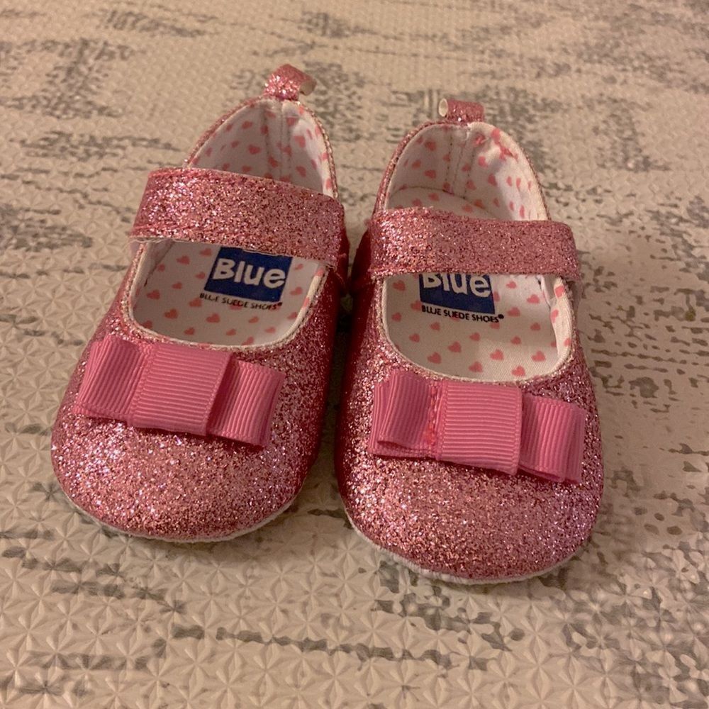 Blue Suede Shoes Pink Glitter Baby Shoes || size 4-8 month
